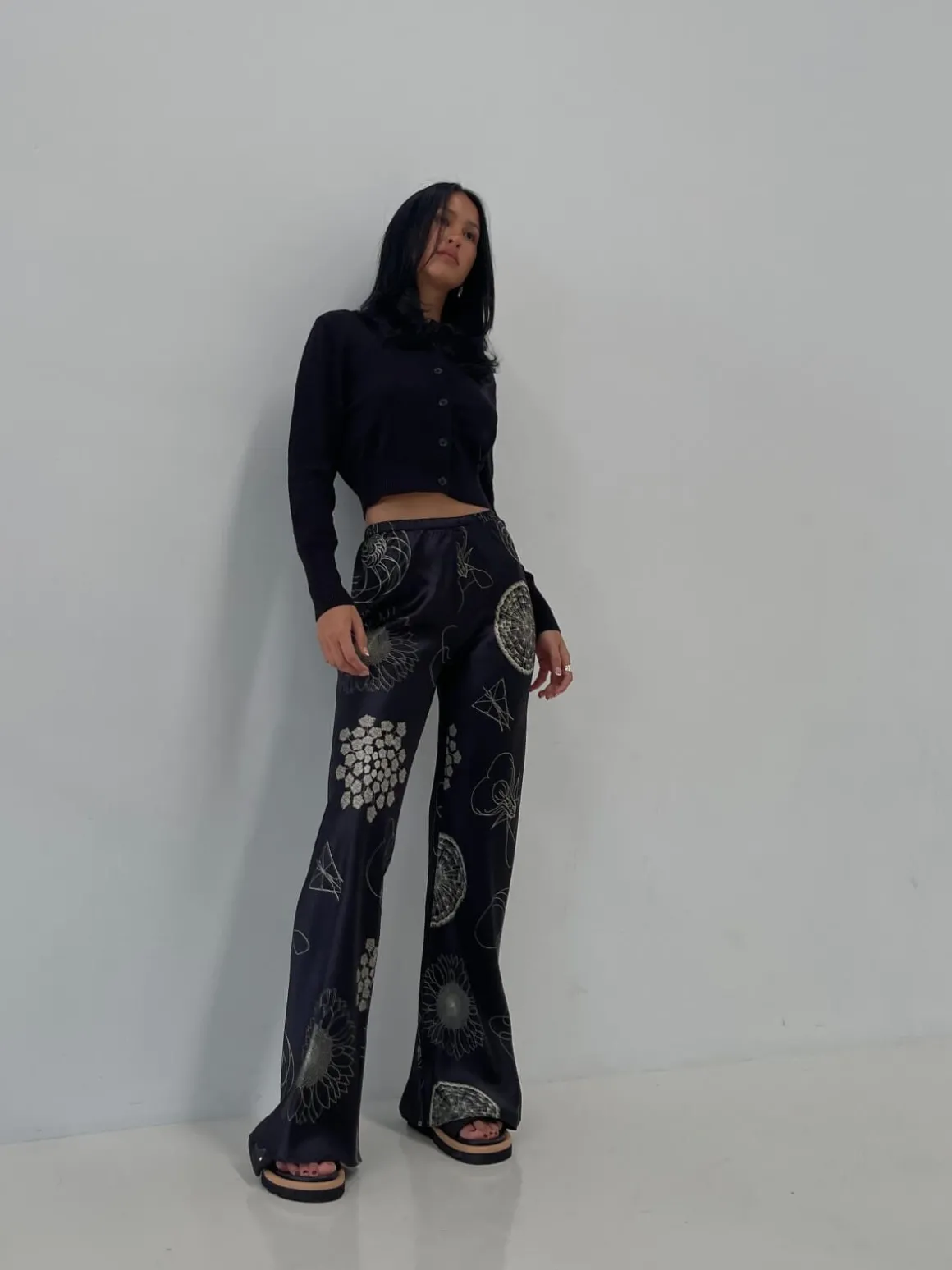 Bias Cut Pants Fibonacci - Black