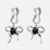 Bow Charm Earrings: Sterling Silver + Onyx