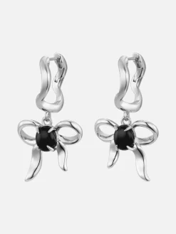 Bow Charm Earrings: Sterling Silver + Onyx