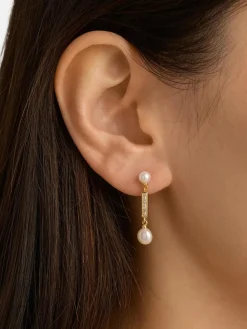 Breathe Pearl Drop Earrings - 18k Gold