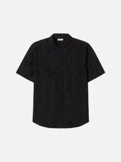 Clip Silk Short Sleeve Boyfriend Shirt - Tulipa Black