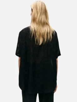 Clip Silk Short Sleeve Boyfriend Shirt - Tulipa Black