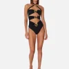 Diamond Heart Cut Out Swimsuit - Black
