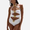 Diamond Heart Cut Out Swimsuit - Pearl