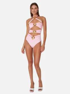 Diamond Heart Cut Out Swimsuit - Ballet Pink