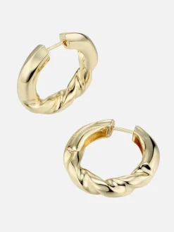 Drill Bit Hoop Earrings Large : Brass + 18K Gold