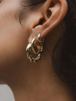 Drill Bit Hoop Earrings Large : Brass + 18K Gold