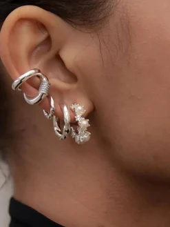 Drill Bit Hoop Earrings Small: Sterling Silver