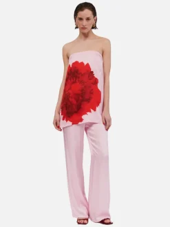 Emilia Thin Elastic Waist Slim Pants - Pink Floral