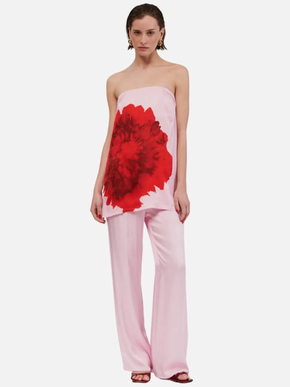 Emilia Thin Elastic Waist Slim Pants - Pink Floral