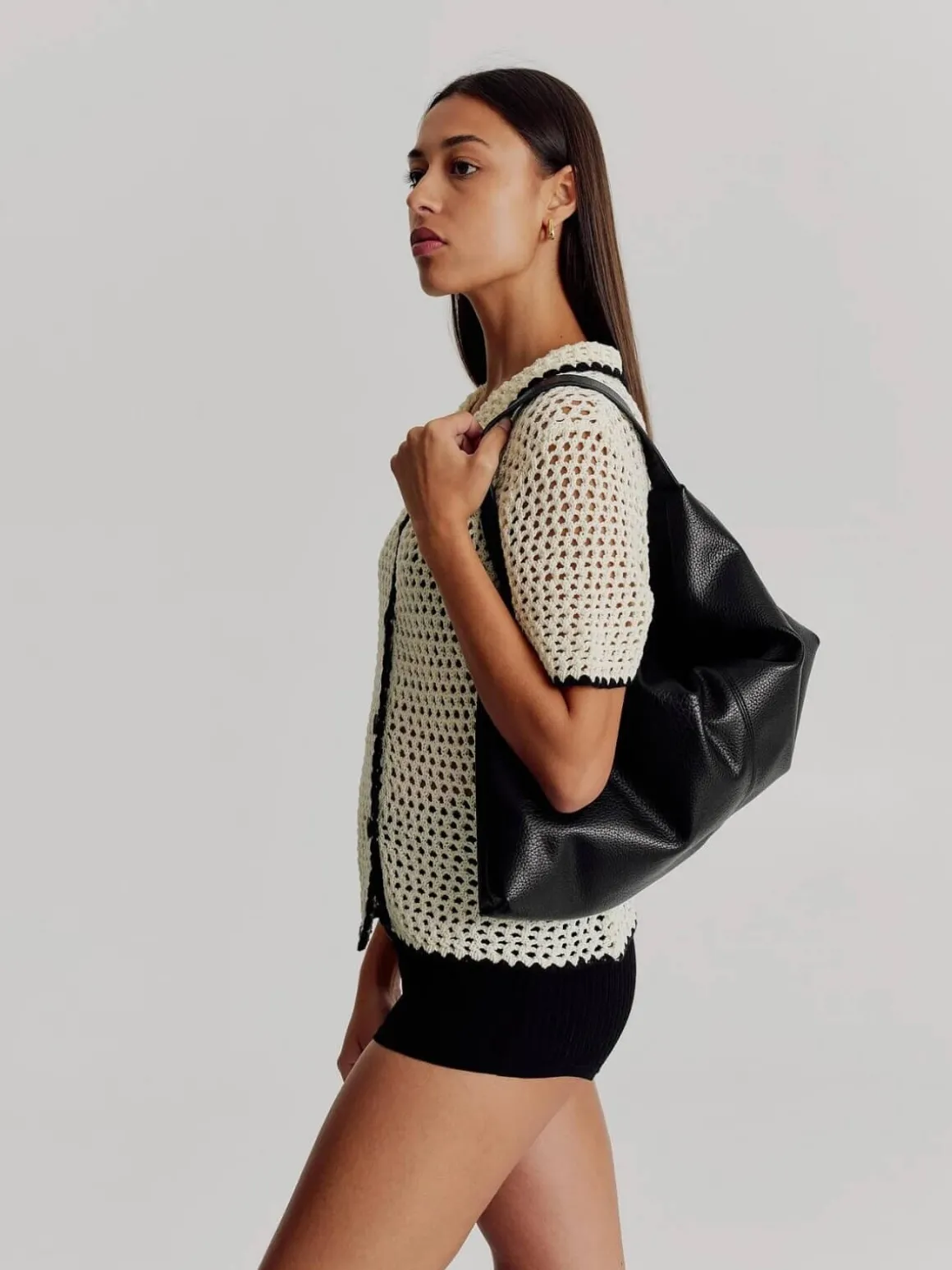 Harlow Slouch Mono Tote - Black Nappa