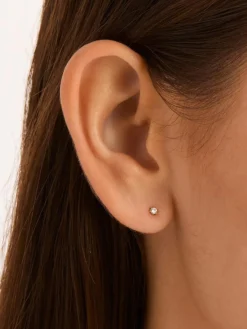 14k Solid Gold Sweet Droplet Diamond Earring - 2mm, 3mm