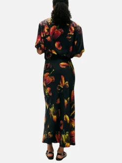 Long Bias Cut Skirt - Tulipa Black