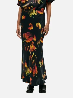 Long Bias Cut Skirt - Tulipa Black