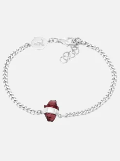 Rough Gem Chain Bracelet - Garnet/Silver