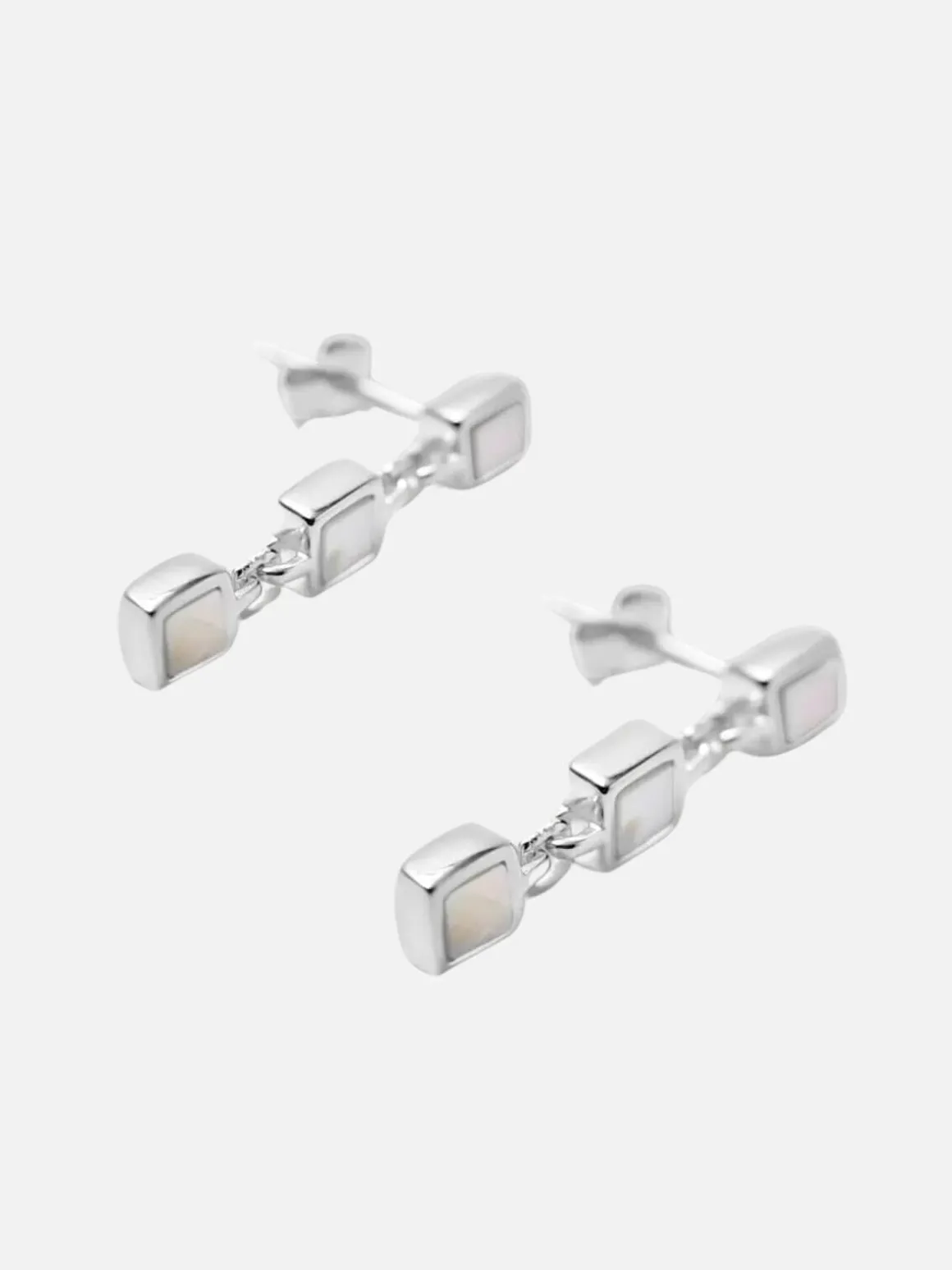 Santiago Triple Drop Earrings - Silver/Pearl