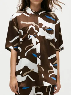 Short Sleeve Boyfriend Shirt - Rabbit Dark Earth