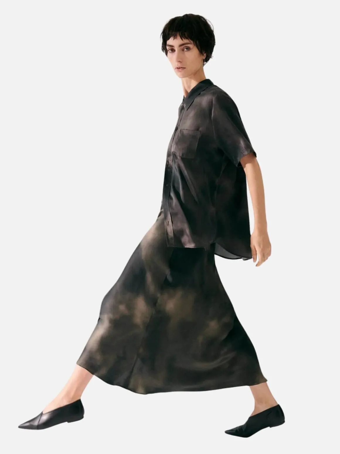 Short Sleeve Boyfriend Shirt - Smoke