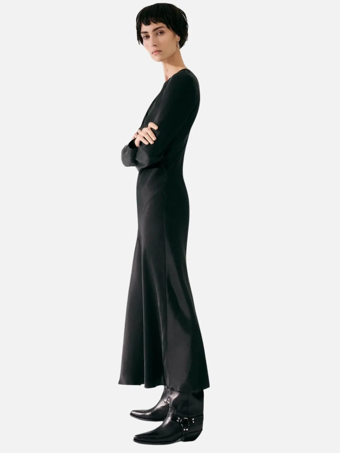 Splice Full Sleeve Bias Dress - Black