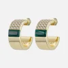 Spliced Malachite Hoop Earrings: Brass + 18K Gold Plating + Malachite + Topaz