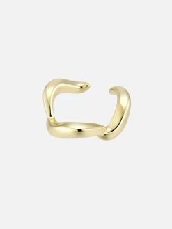 Wave Ear Cuff: Brass + 18K Gold