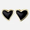 Whitney Statement Heart Earrings: 18K Gold Plating + Onyx