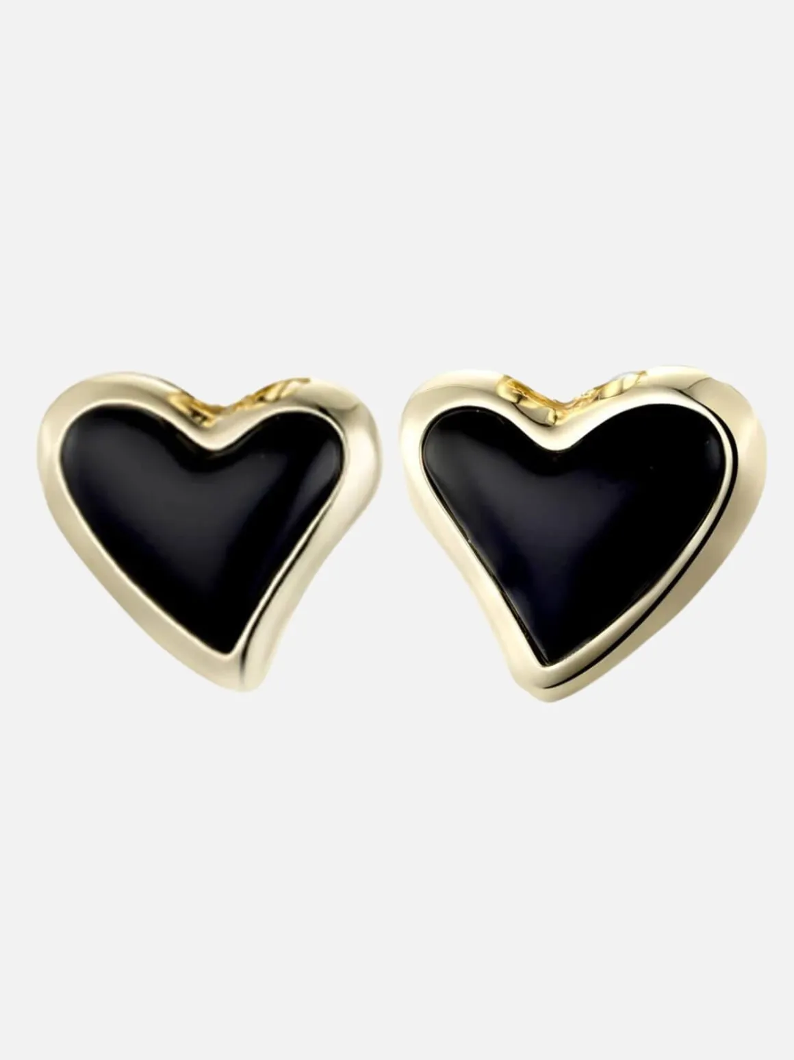 Whitney Statement Heart Earrings: 18K Gold Plating + Onyx