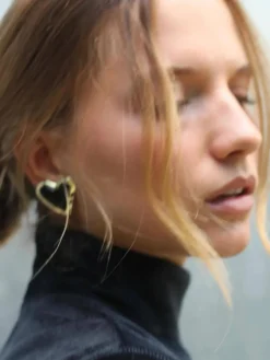 Whitney Statement Heart Earrings: 18K Gold Plating + Onyx