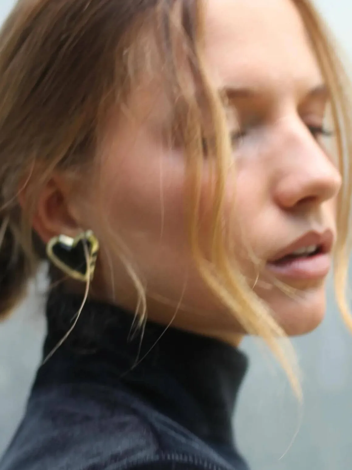 Whitney Statement Heart Earrings: 18K Gold Plating + Onyx