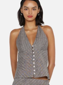 Zuri Halter Top - Taupe/Ivory Stripe